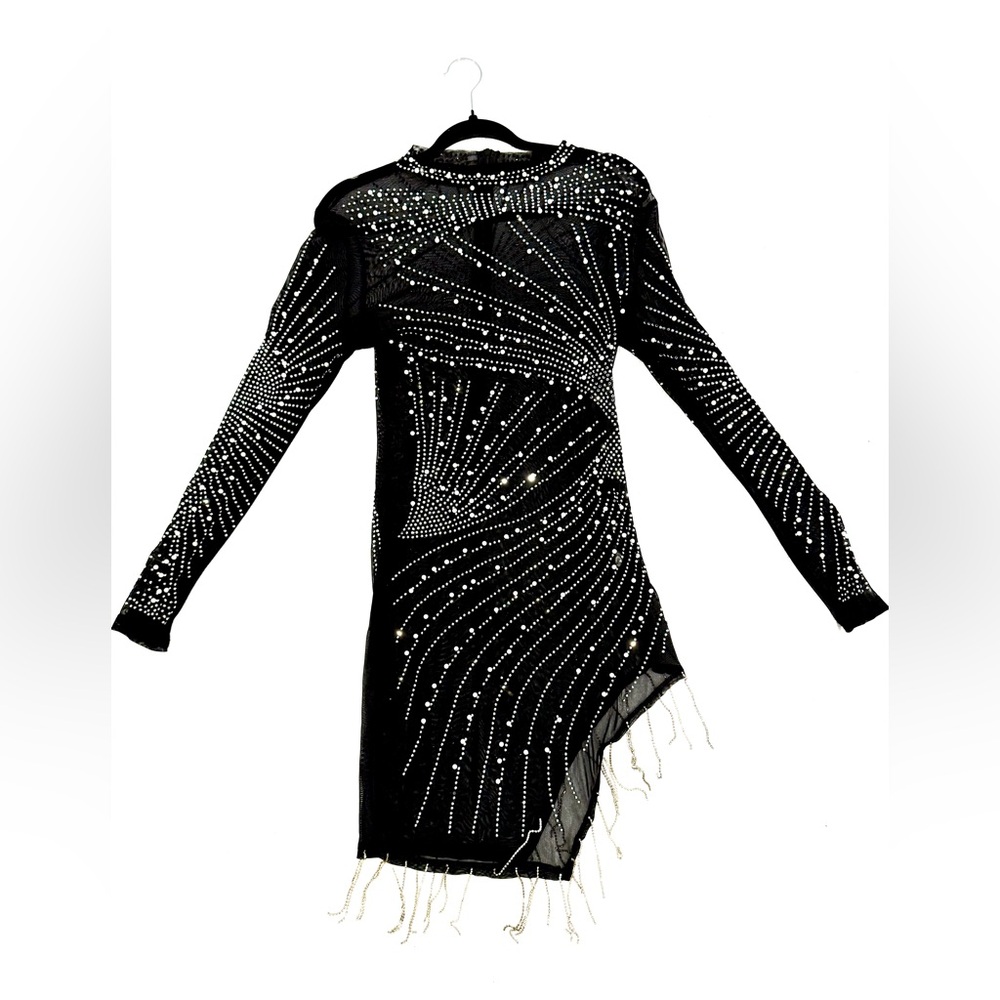 Hand Bedazzled black mesh dress